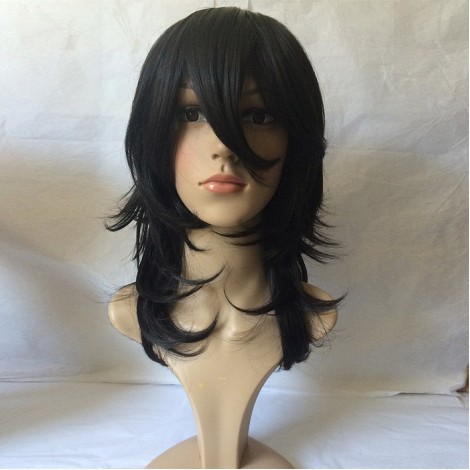 アニメキャラ風外ハネシャギーのセミロング黒ウィッグ