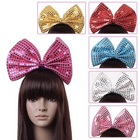 電飾入りビッグスパンコールリボンカチューシャ