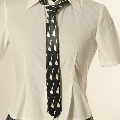 黒地×白シルエットギター柄ネクタイ