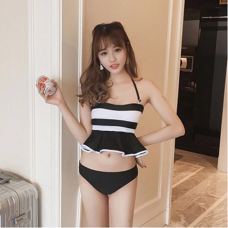 オルチャン風白黒バック編み上げ水着