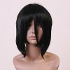 アニメキャラ風前下がり黒ショートウィッグ