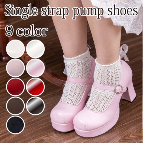 ワンストラップおでこヒールパンプス