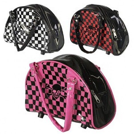 スカルワンポイント市松柄台付ポーチ