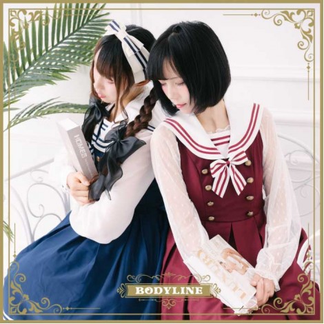 ノースリーブのクラシカルカラーセーラーワンピース