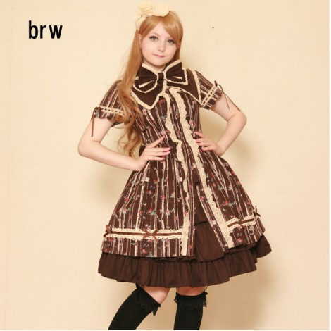 ビッグカラー&リボンつきプチフラワーワンピース