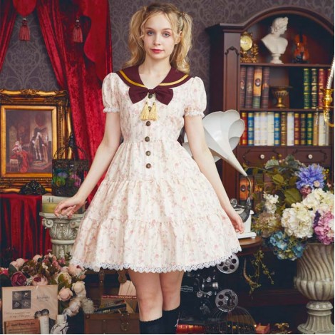 ギンガム×フラワーセーラーワンピース