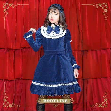 カメオリボンつきクラシカルベロアワンピース