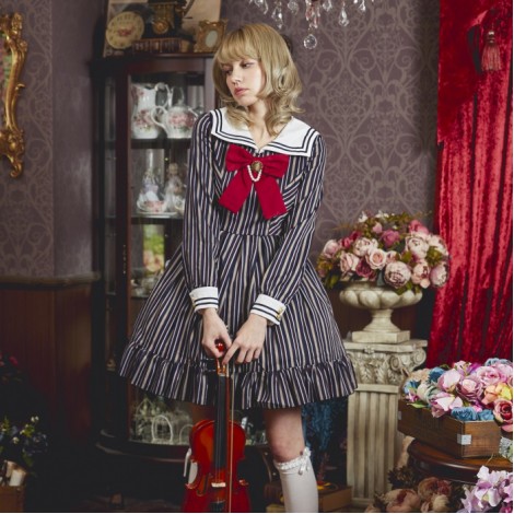 渋色ストライプワンピース