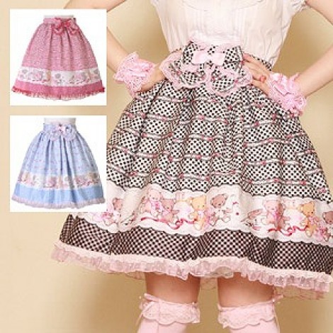 ドットプチレースつきテディベア柄スカート