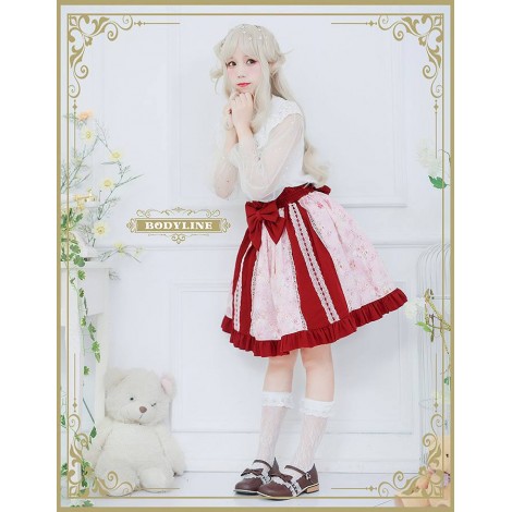 大きな腰リボンつきパネル花柄スカート