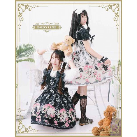 ピンクローズとカメオ風プリントジャンパースカート