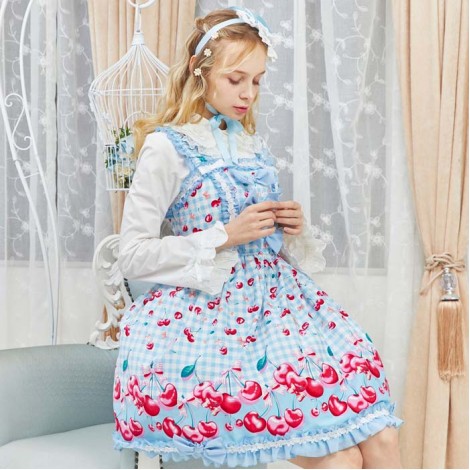 ブルーギンガムチェリージャンパースカート