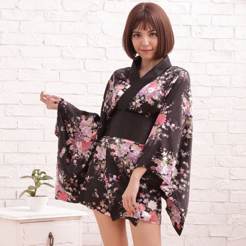 黒地花柄艶々�...