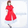 サックスカラーのインナーワンピースつきロング赤ずきんコスチューム