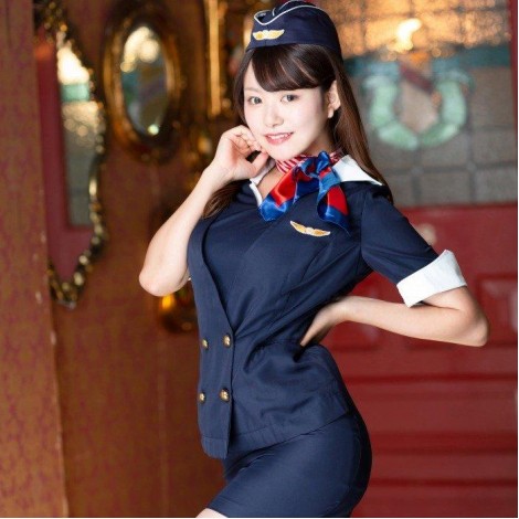 スカーフ・帽子つきワンピース型CAコスチューム(3点セット)