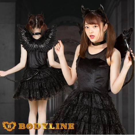 カチューシャ・尻尾・羽つきブラックデビルワンピース