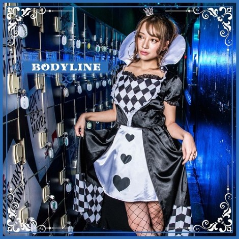 ティアラカチューシャつきモノクロハートの女王コスチューム