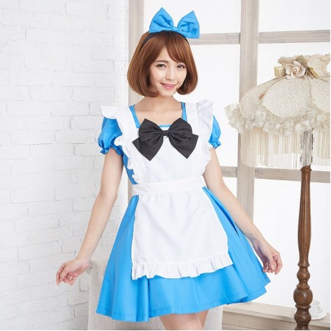 カチューシャ・黒リボンつきフレアーワンピースアリス