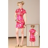 チェリーピンク×ゴールド龍風柄ショート丈チャイナドレス