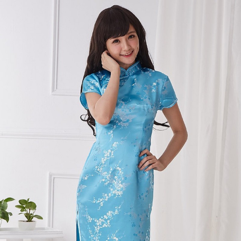 水色×白梅花柄...