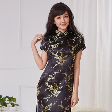 黒×ゴールド梅花柄ロング丈チャイナドレス