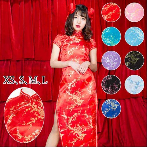 チャイナドレス　ロング丈(梅花柄)