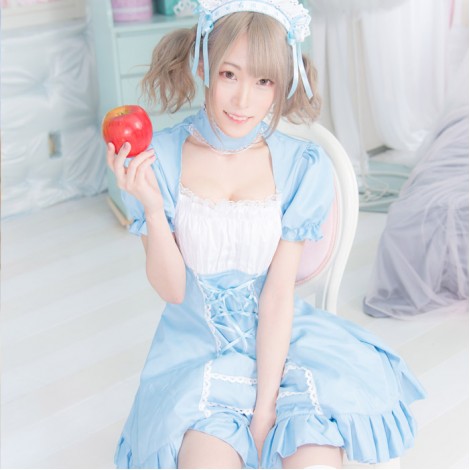 カチューシャつきフロントレースアップパフスリーブワンピース