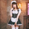 編み上げコルセットの白黒メイド3点セット　フレンチメイド