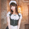 編み上げコルセットの白黒メイド3点セット　フレンチメイド