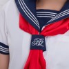 紺×白×赤スカーフ留め刺繍入り半袖セーラー