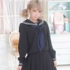 青スカーフつき胸当て刺繍入り黒セーラー服