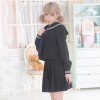 青スカーフつき胸当て刺繍入り黒セーラー服