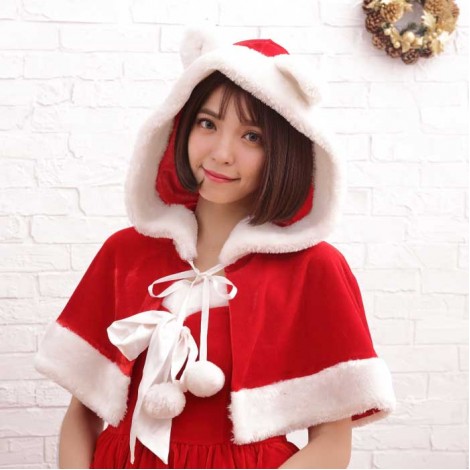 猫耳つきクリスマスケープ