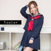 2本ラインの紺×赤スカーフセーラー服